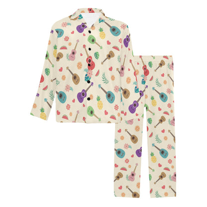 Ukulele Pattern Print Design 01 Men's Long Pajama Set