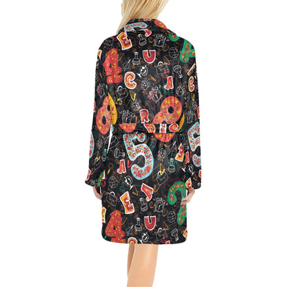 Number Pattern Print Design A03 Women's Fleece Robe