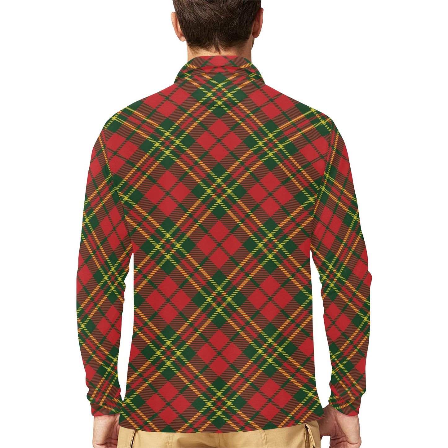 Plaid Holiday Pattern Print Design A01 Long Sleeve Polo Shirt For Men's