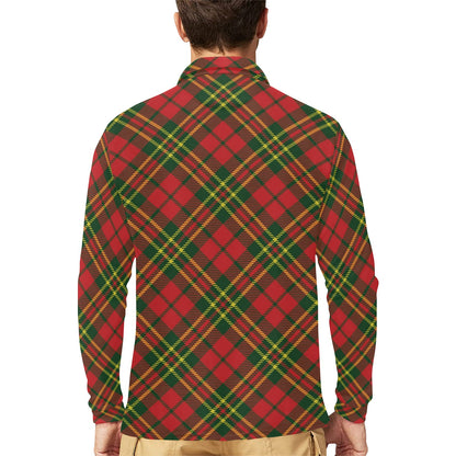Plaid Holiday Pattern Print Design A01 Long Sleeve Polo Shirt For Men's