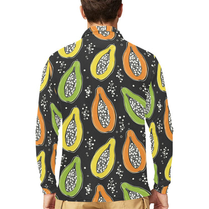 Papaya Pattern Print Design PP05 Long Sleeve Polo Shirt For Men's