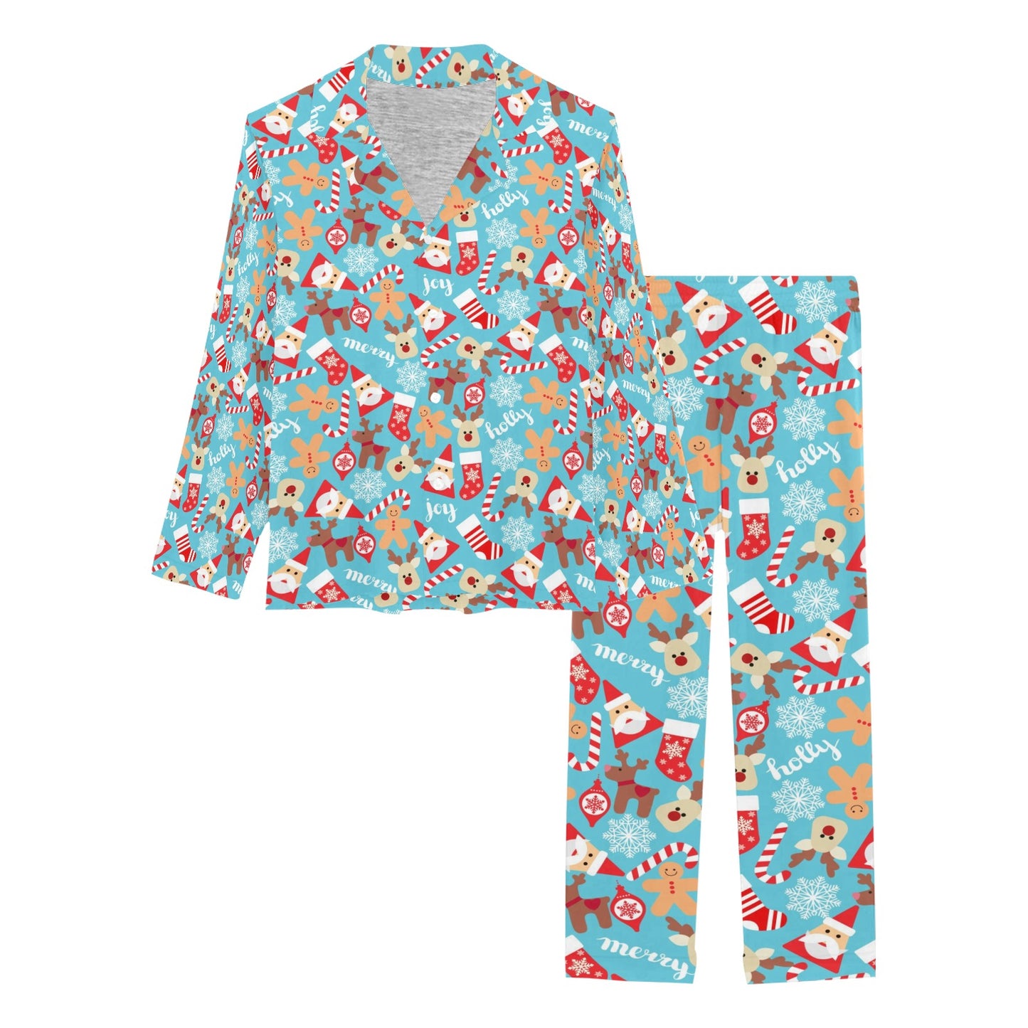 Santa Christmas Themed Print Design LKS306 Women's Long Pajama Set