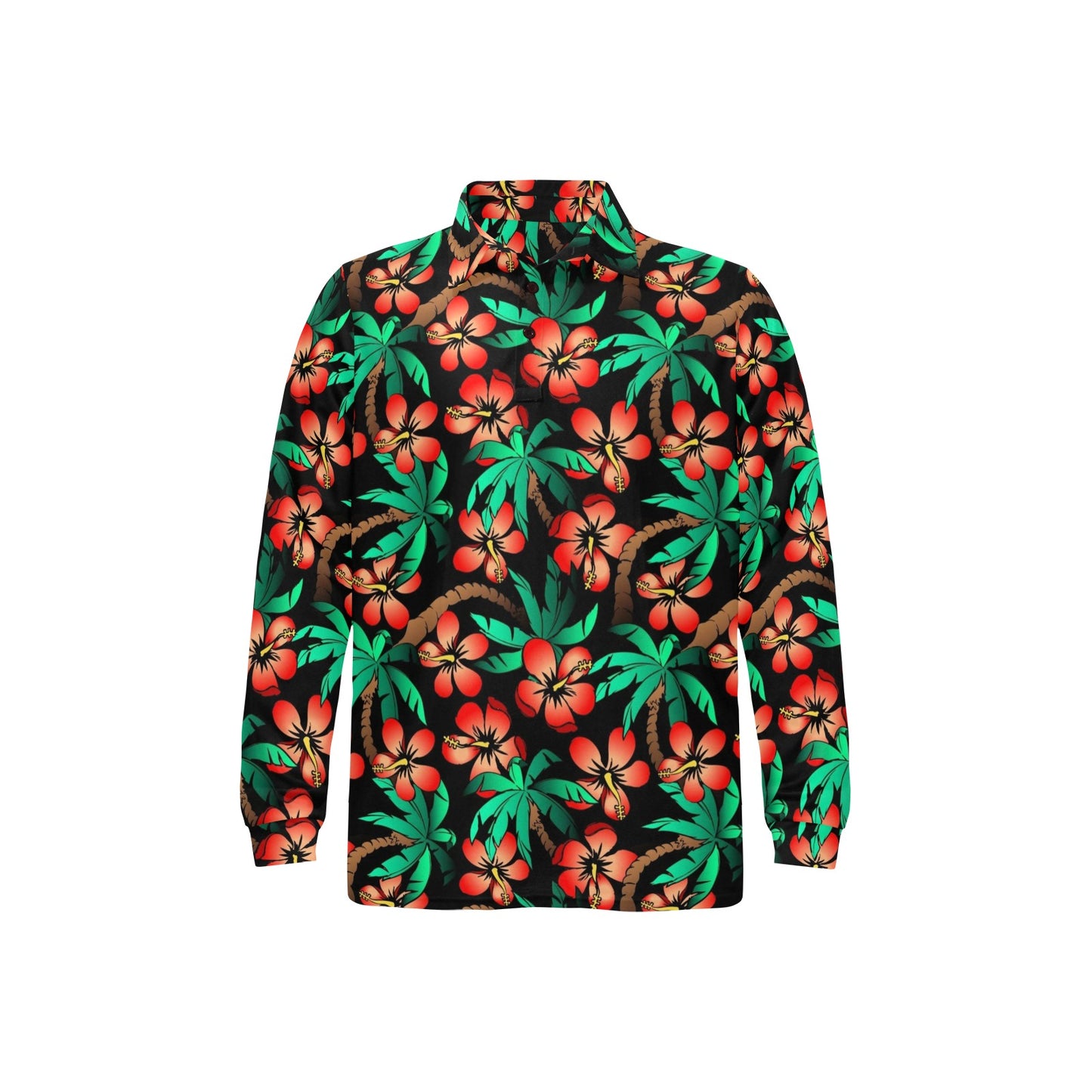 Hawaiian Themed Pattern Print Design H022 Long Sleeve Polo Shirt For Men's