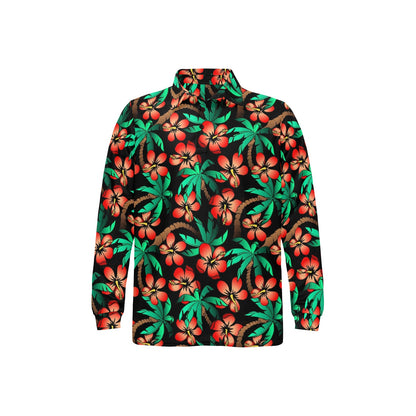 Hawaiian Themed Pattern Print Design H022 Long Sleeve Polo Shirt For Men's