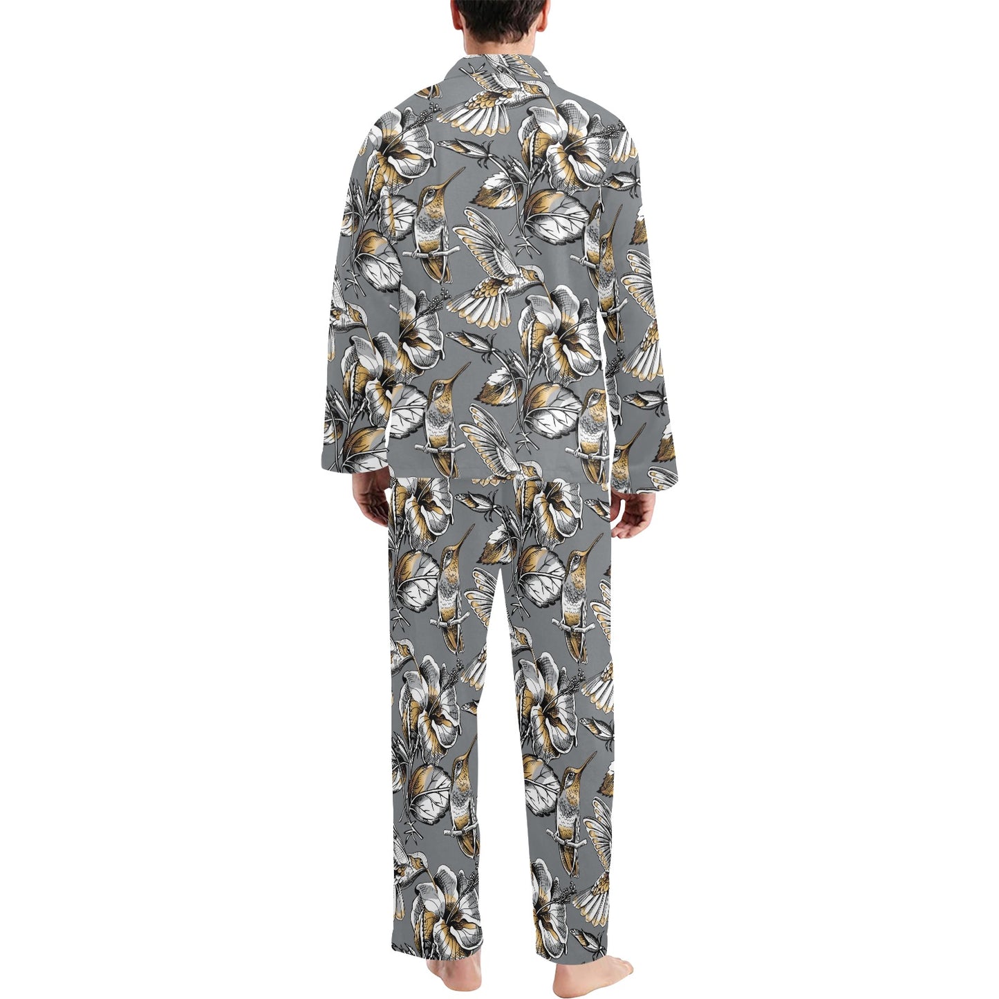 Hummingbird Pattern Print Design 02 Men's Long Pajama Set