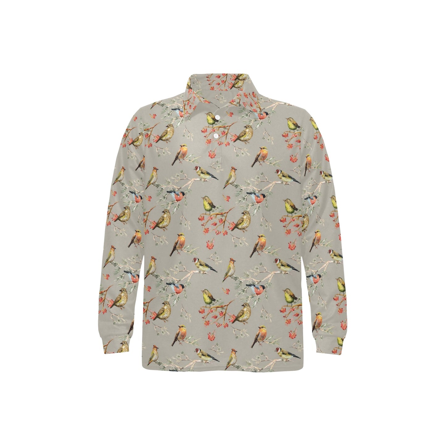 Birds Pattern Print Design 03 Long Sleeve Polo Shirt For Men's