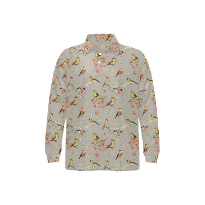 Birds Pattern Print Design 03 Long Sleeve Polo Shirt For Men's
