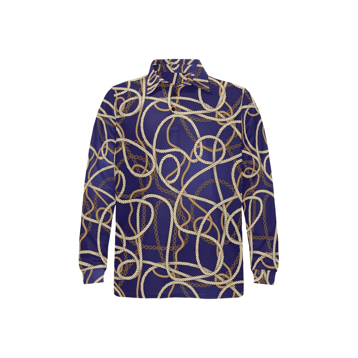 Rope Pattern Print Design A01 Long Sleeve Polo Shirt For Men's