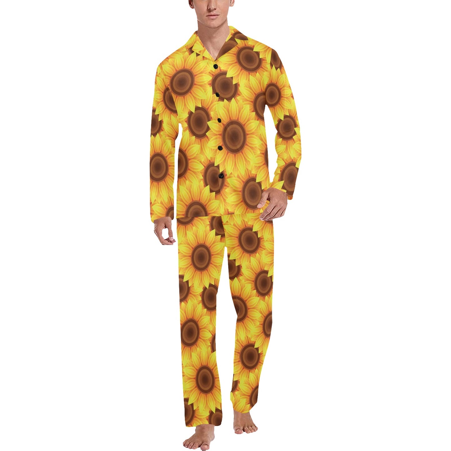 Sunflower Pattern Print Design SF07 Men's Long Pajama Set