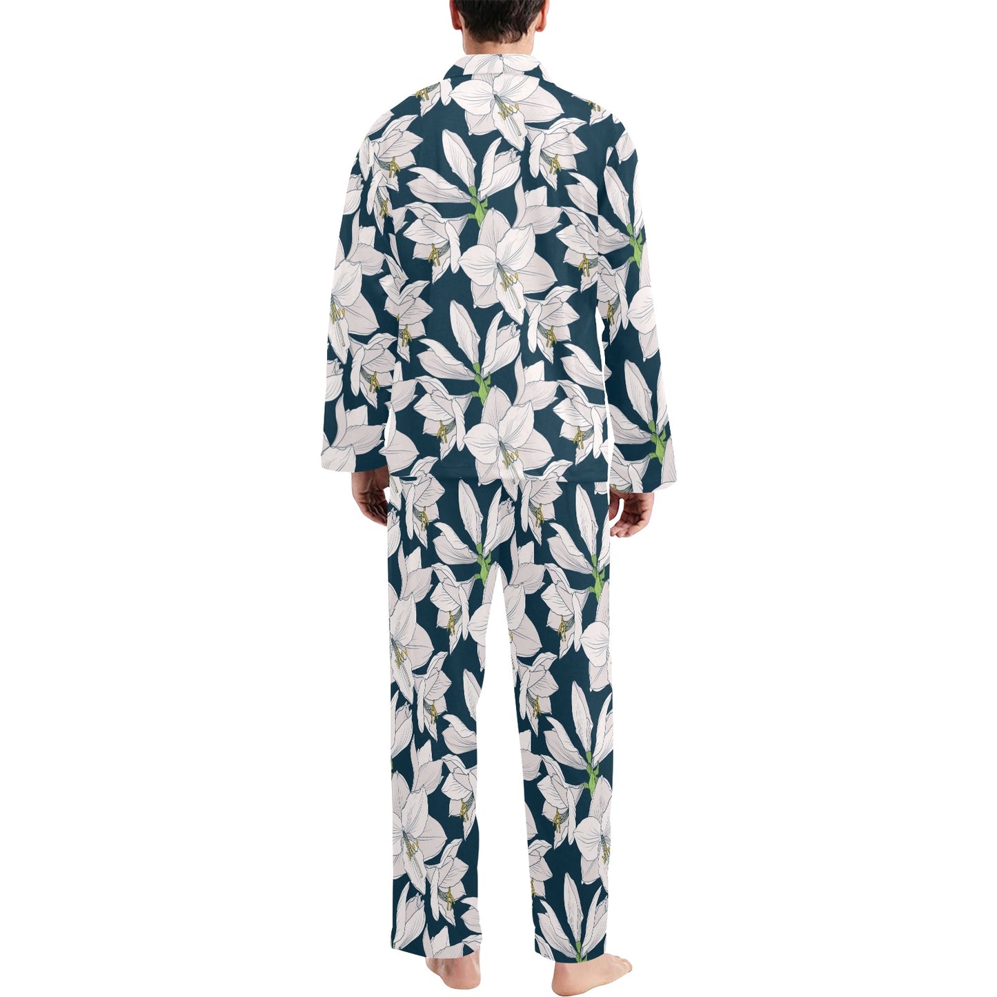 Amaryllis Pattern Print Design AL02 Men's Long Pajama Set