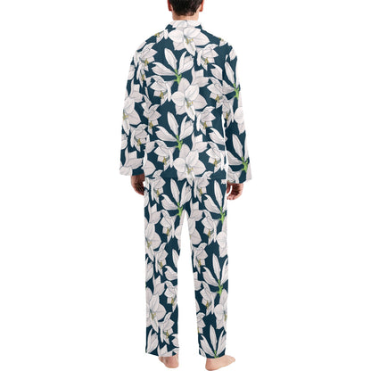 Amaryllis Pattern Print Design AL02 Men's Long Pajama Set