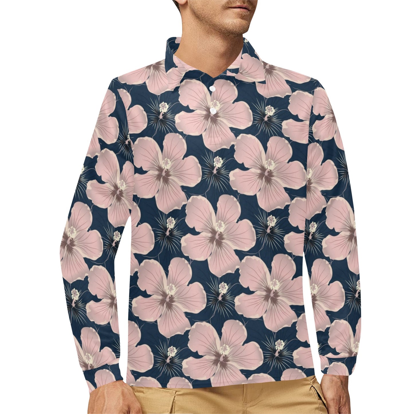 Plumeria Pattern Print Design PM018 Long Sleeve Polo Shirt For Men's