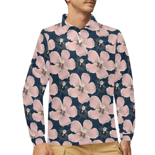 Plumeria Pattern Print Design PM018 Long Sleeve Polo Shirt For Men's