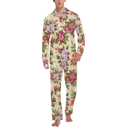 Summer Floral Pattern Print Design SF08 Men's Long Pajama Set