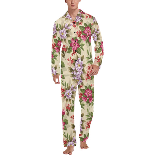 Summer Floral Pattern Print Design SF08 Men's Long Pajama Set