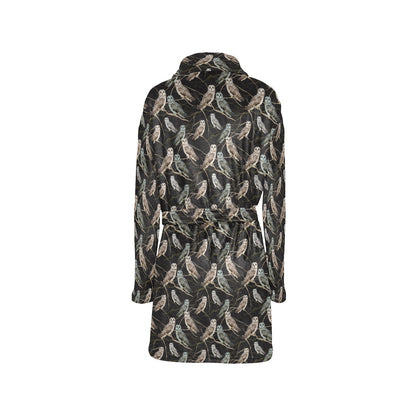 Owl Branch Themed Design Print Women's Fleece Robe