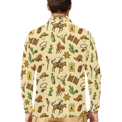 Cowboy Pattern Print Design 04 Long Sleeve Polo Shirt For Men's