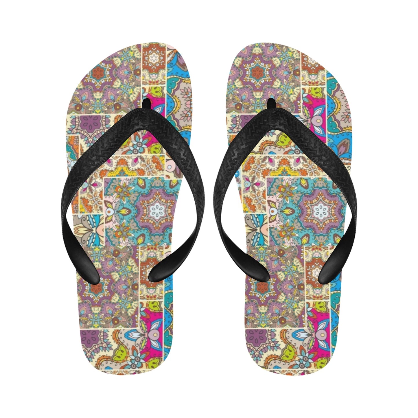 Patchwork Print Design LKS402 Flip Flops