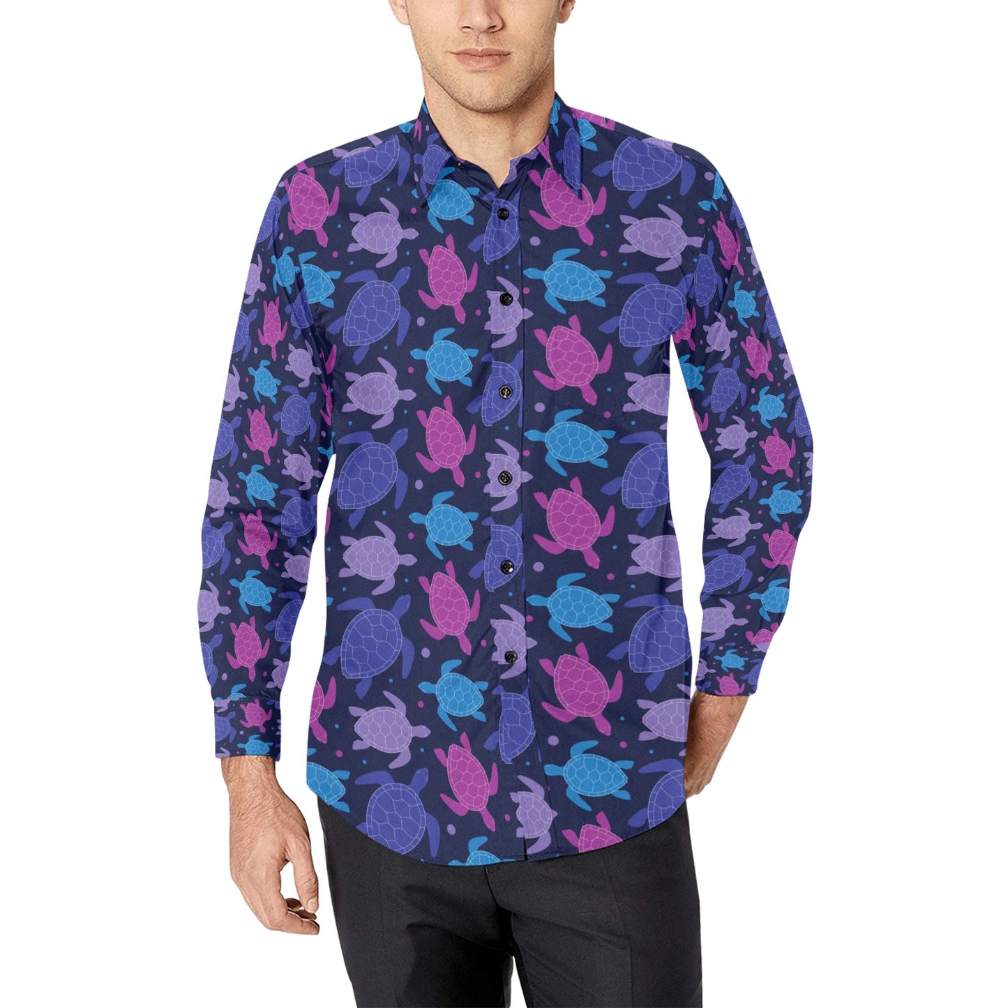 Sea Turtle Print Design LKS309 Men's Long Sleeve Dress Shirt