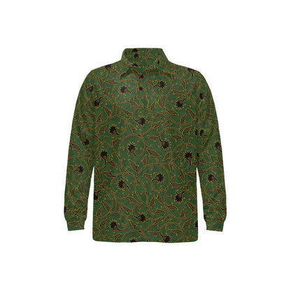 Brocade Pattern Print Design 02 Long Sleeve Polo Shirt For Men's