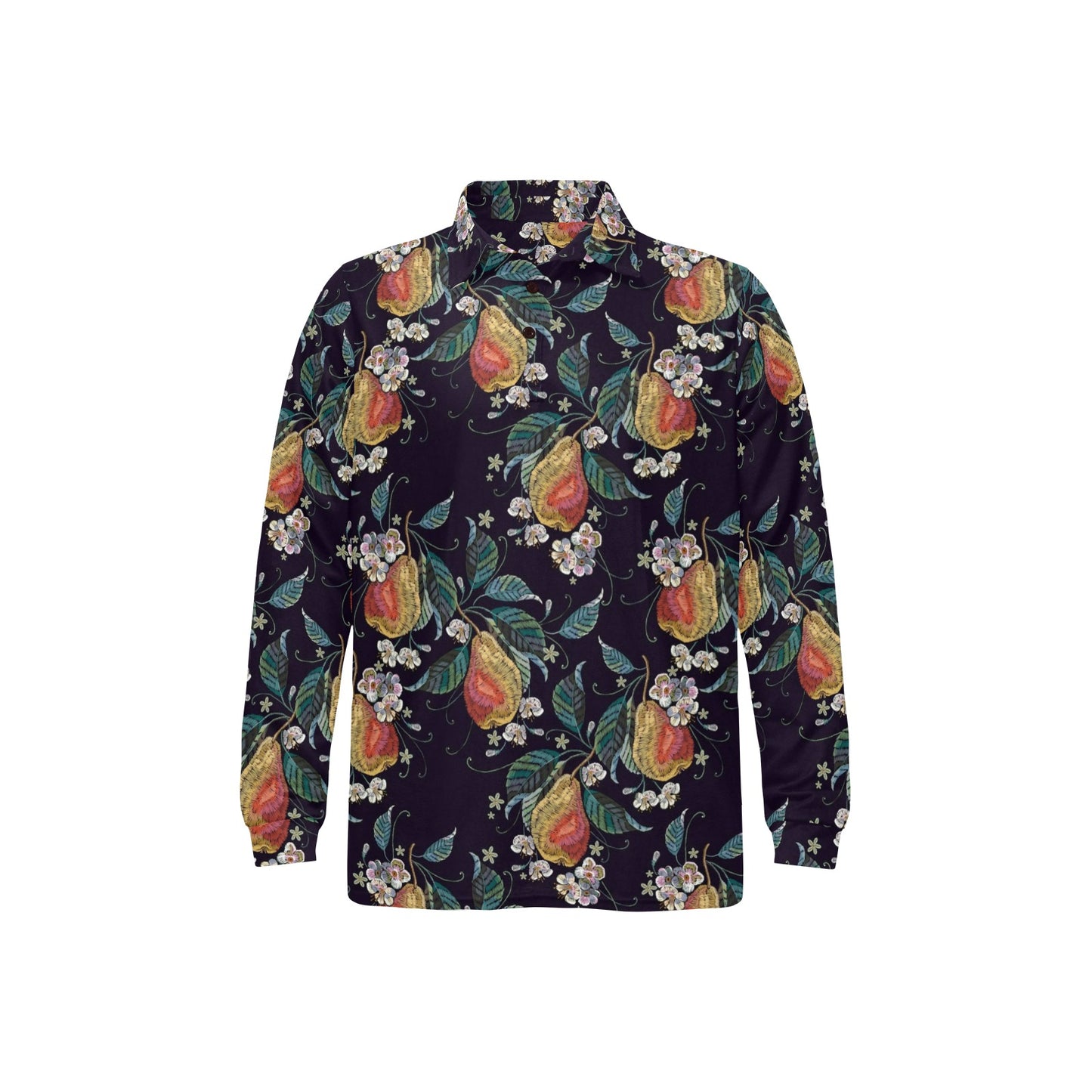 Pear Pattern Print Design PE02 Long Sleeve Polo Shirt For Men's