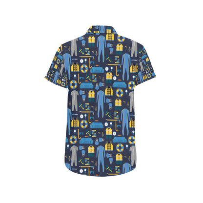 Scuba Equipment Print Design LKS305 Men Short Sleeve Button Up Shirt