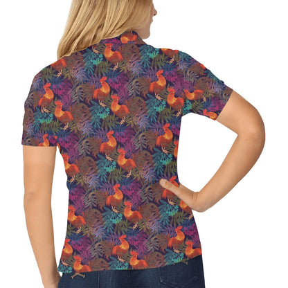 Rooster Print Style Women's Polo Shirt