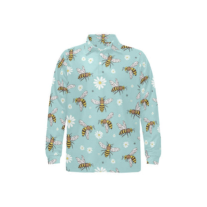 Bee Pattern Print Design BEE010 Long Sleeve Polo Shirt For Men's