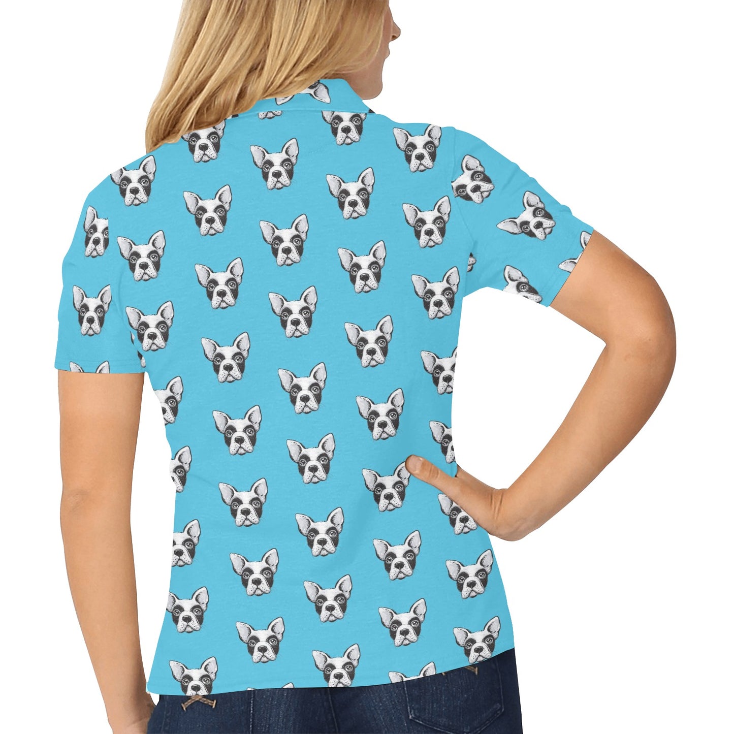 Boston Terrier Pattern Print Design 01 Women's Polo Shirt