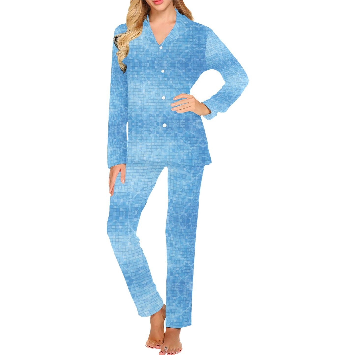 Swimming Pool Print Design LKS302 Women's Long Pajama Set