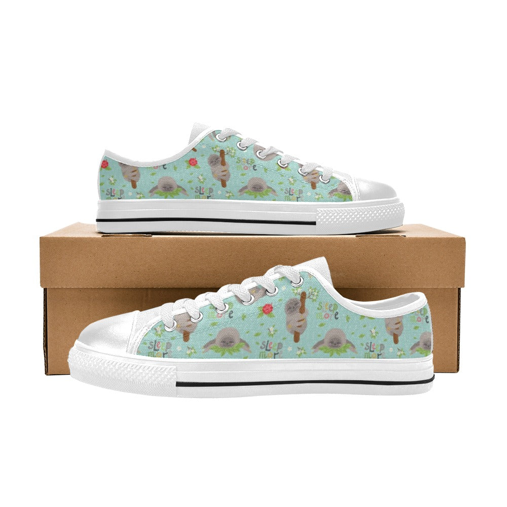 Sloth Print Design LKS305 Women's White Low Top Shoes