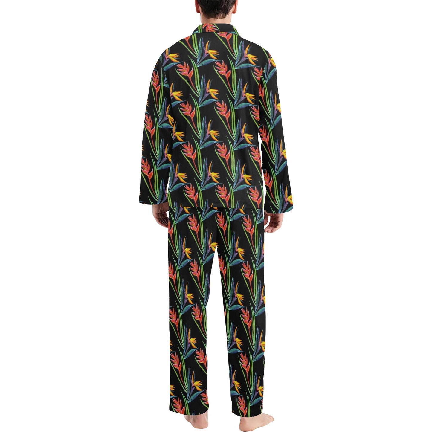 Heliconia Pattern Print Design HL04 Men's Long Pajama Set