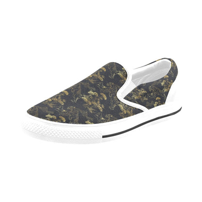 Tiger Japan Style Print Design LKS305 White Slip Ons Canvas Women's Shoes