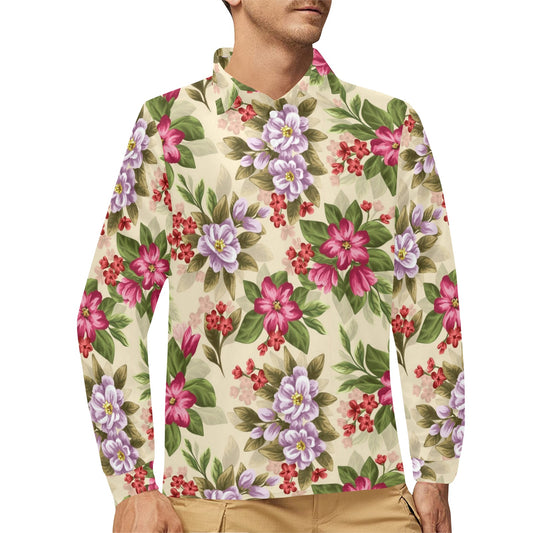 Summer Floral Pattern Print Design SF08 Long Sleeve Polo Shirt For Men's