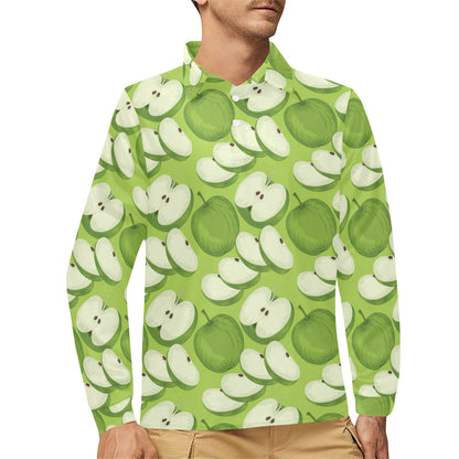Apple Pattern Print Design AP010 Long Sleeve Polo Shirt For Men's