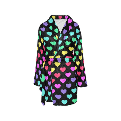 Heart Rainbow Pattern Print Design HE02 Women's Fleece Robe