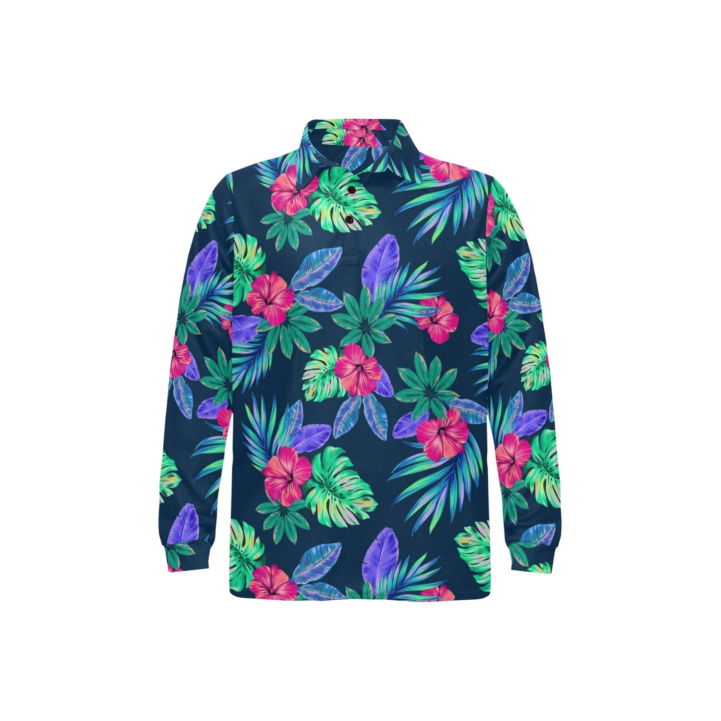 Tropical Flower Pattern Print Design TF09 Long Sleeve Polo Shirt For Men's