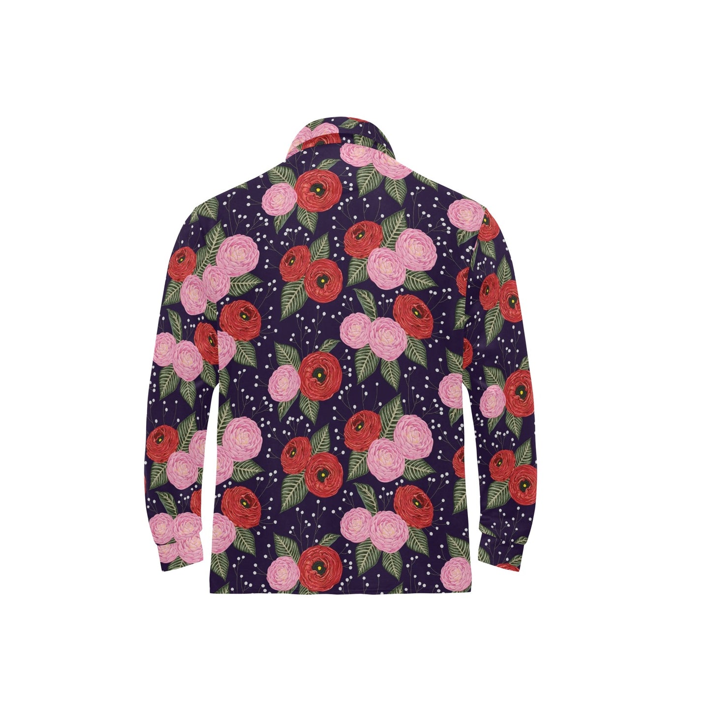 Camellia Pattern Print Design CM02 Long Sleeve Polo Shirt For Men's