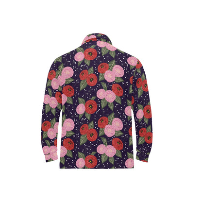 Camellia Pattern Print Design CM02 Long Sleeve Polo Shirt For Men's