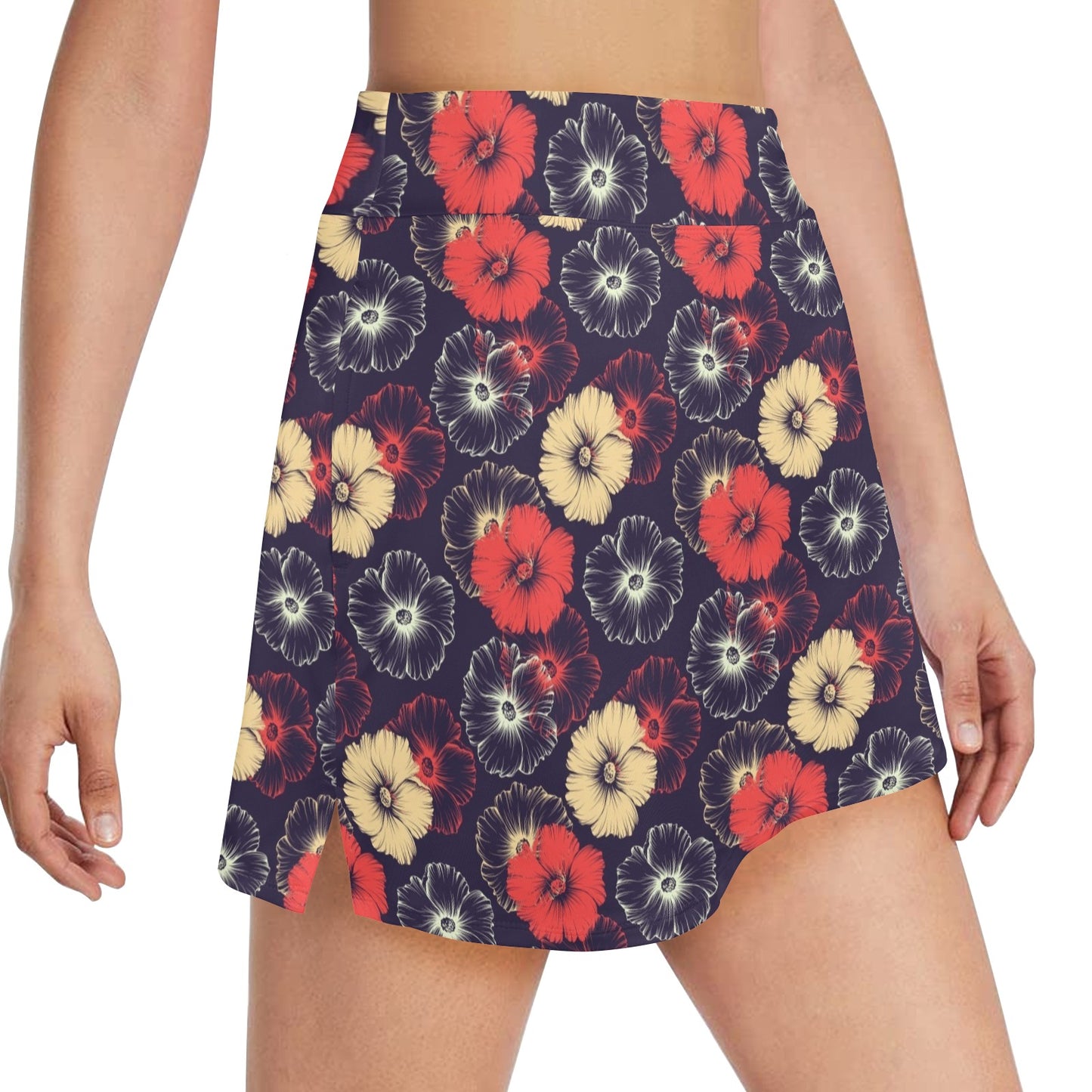 Tropical Flower Print Design LKS302 17" Golf & Pickleball Skort with Pockets