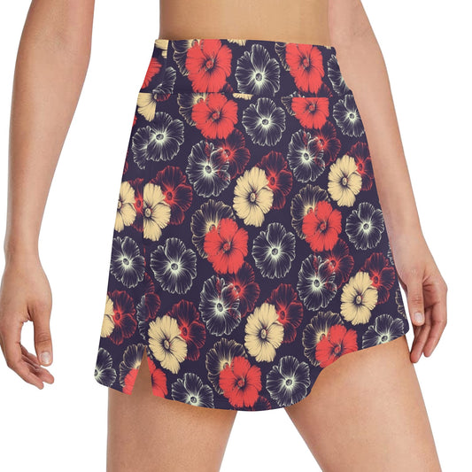 Tropical Flower Print Design LKS302 17" Golf & Pickleball Skort with Pockets