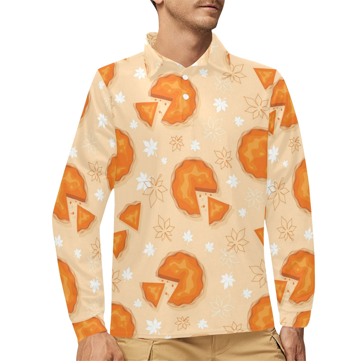 Pie Pattern Print Design A01 Long Sleeve Polo Shirt For Men's