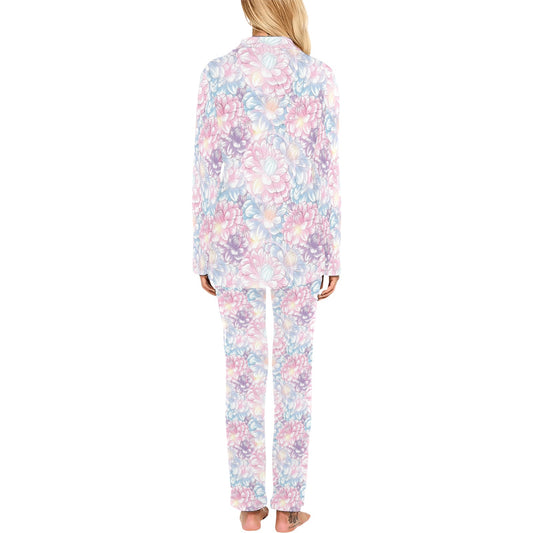Dahlia Pattern Print Design 01 Women's Long Pajama Set