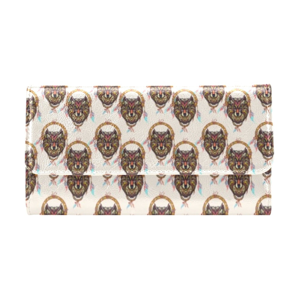 Wolf Tribal Dream Catcher Design Print Women's Trifold Wallet