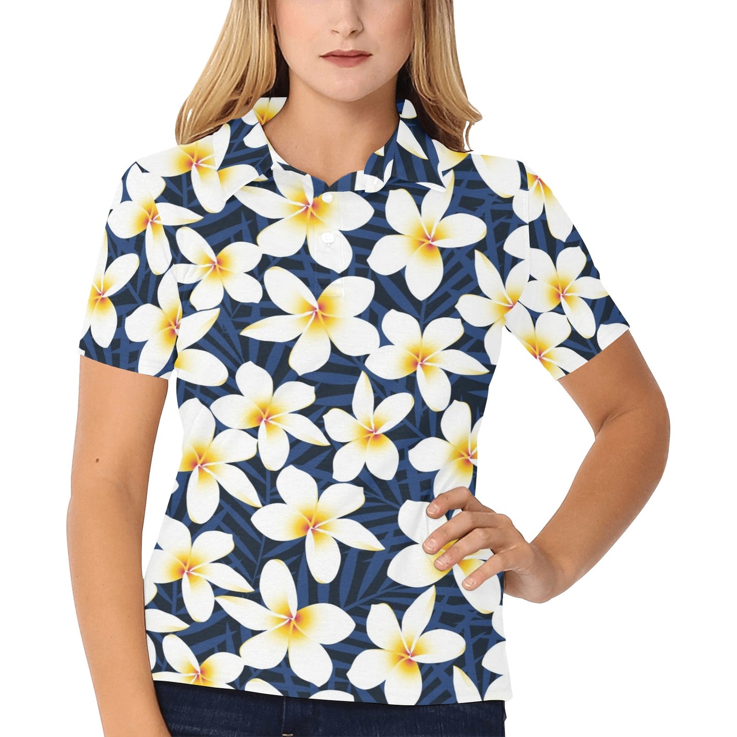 Plumeria Pattern Print Design PM026 Women's Polo Shirt