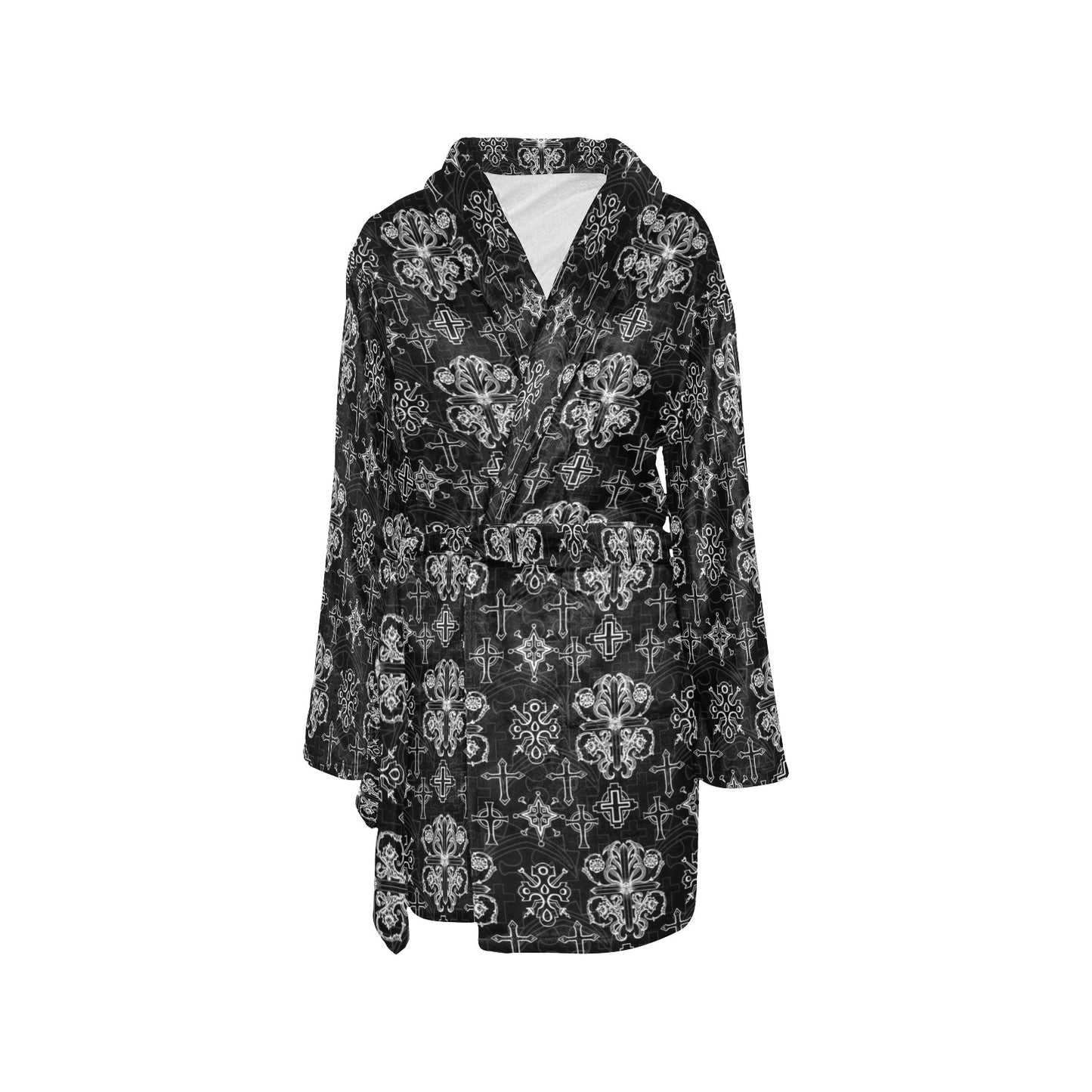 Cross Pattern Print Design 04 Women's Fleece Robe