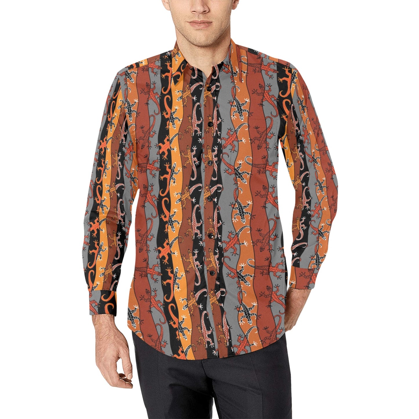 lizard Print Design LKS403 Men's Long Sleeve Dress Shirt