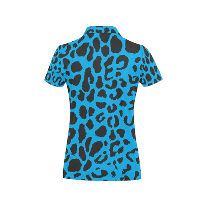 Cheetah Blue Print Pattern Women's Polo Shirt