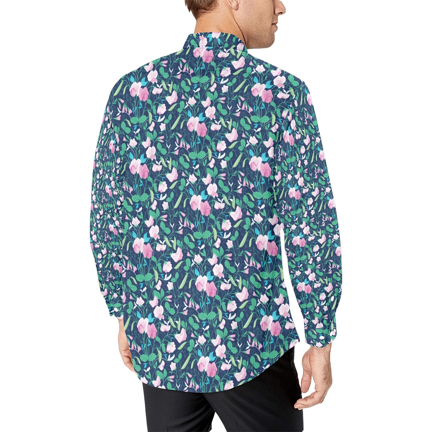 Sweet Pea Print Design LKS303 Men's Long Sleeve Dress Shirt