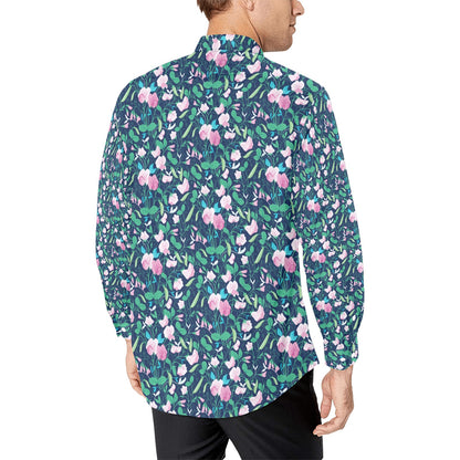 Sweet Pea Print Design LKS303 Men's Long Sleeve Dress Shirt